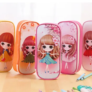

Kawaii Girl Design School Pencil Case Large Capacity Pencil Bag PU Leather For Children Student Pen Box Stationery Supplies
