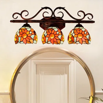 

European rural sun HuaDi tiffany stained glass bathroom lens headlight corridor bar three wall lamp