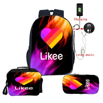 

LIKEE Backpack Surprise Gift Likee App Children Boys Girls Cat Fox School Rucksack 3pcs/set Knapsack with Lunch Bag Pencil Case