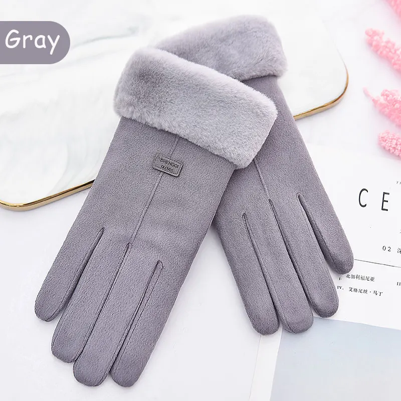 Новинка, зимние женские перчатки, бархатные, ветрозащитные, теплые, Утолщенные, шерстяные варежки, модные перчатки для вождения - Цвет: Style 1 Gray