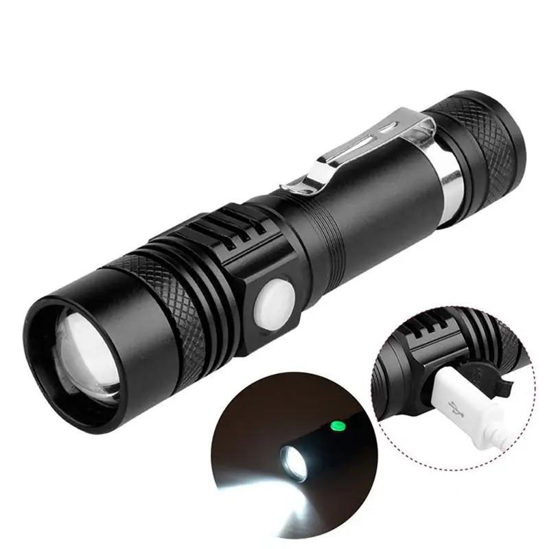 

DishyKooker USB Highlight Handy Powerful Aluminum Alloy Flashlight Power Tips Long-range Zoom Mini Small Flashlight
