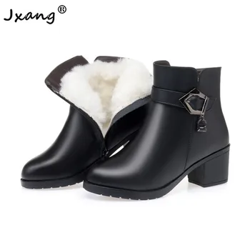 

JXANG 2020 Wool Snow Boots Genuine Leather Fur Warm Shoes Plush Ankle Boots Women Ladies Warm Winter Boots leather boots women