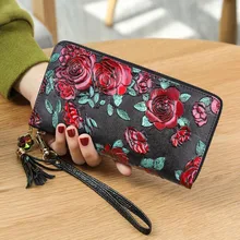  Genuine Leather Wallet Women Clutch 2022 New 3D Rose Flower Wallets Luxury Designer Purse Large Capacity Women Walet with Tassel 