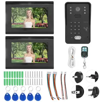 

7in Wired Video Doorbell Intercom 2 Monitors TFT LCD Screen Night Vision Remote APP Unlock Rainproof door bell camera