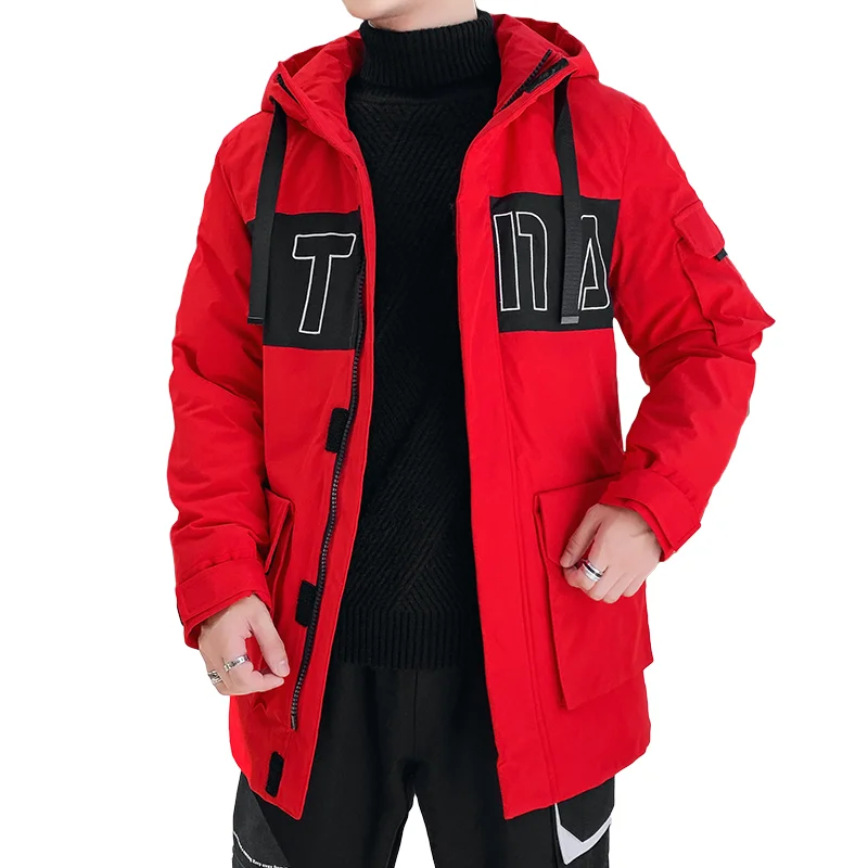 JUNGLE ZONE новое зимнее теплое модное повседневное пальто Мужская куртка теплая ветрозащитная Мужская парка с капюшоном пальто высокого качества 8219 - Цвет: 8129 red