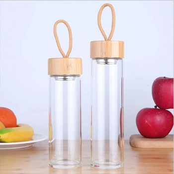 

380ml 450ml High Quality Glass Water Bottles Bamboo Lid With Rope Drink Bottled For Beverages Outdoor Brief Portable Tea bottle