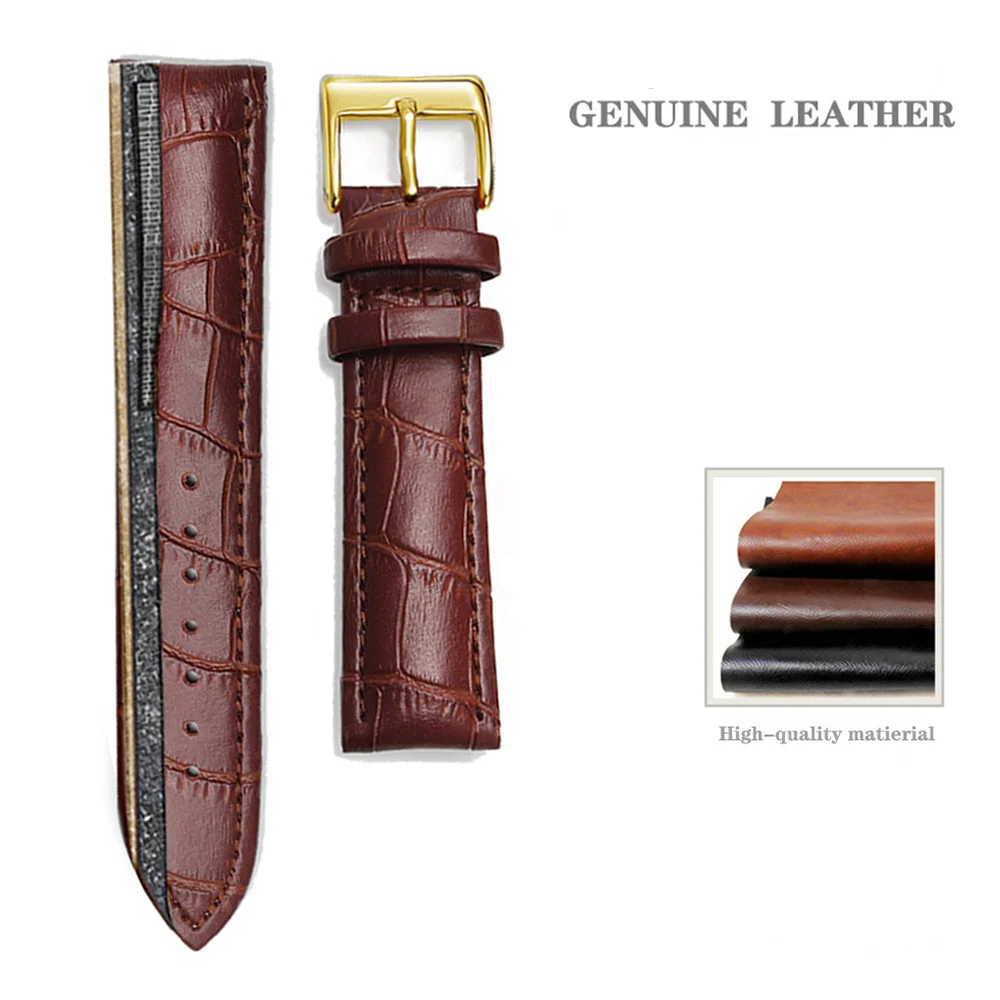 Premium Genuine Leather Watch Strap with Steel Buckle - Includes Tool