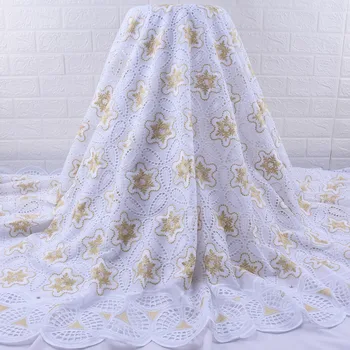 

Zhenguiru New Gold African Lace Fabric 5Yards Swiss Voile Lace In Switzerland Hollow Embroidery Nigerian Tulle Lace Fabric A1836