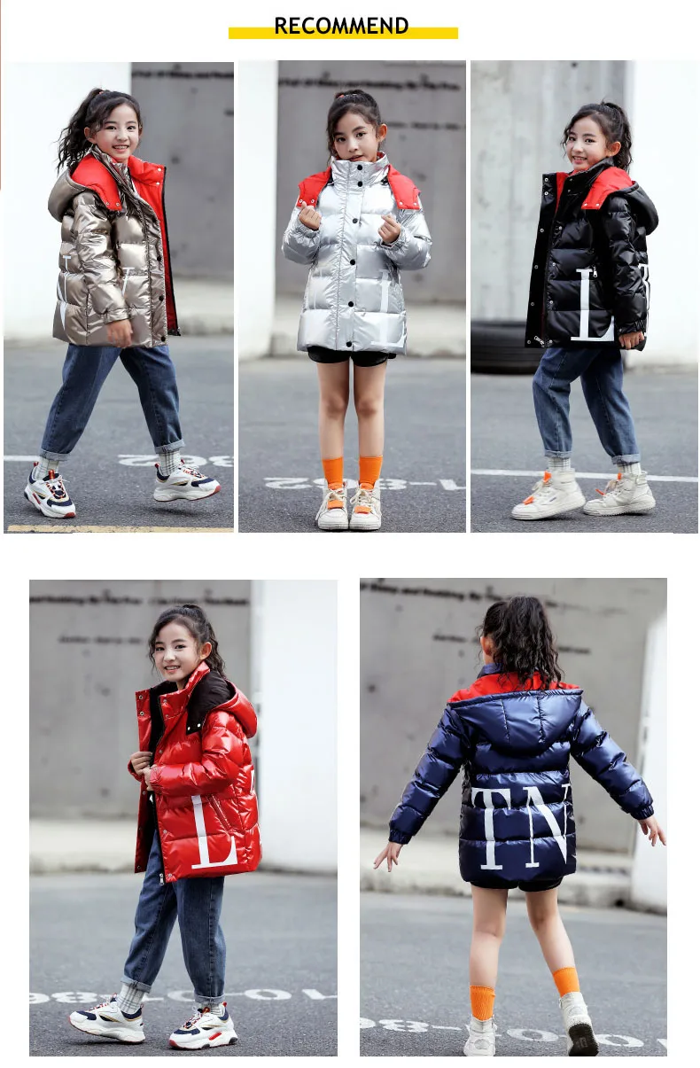 Одежда для мальчиков, зимняя куртка-пуховик для девочек, пальто, милый спортивный костюм, детская одежда, Блестящий Плотный Снежный комбинезон, водонепроницаемая верхняя одежда