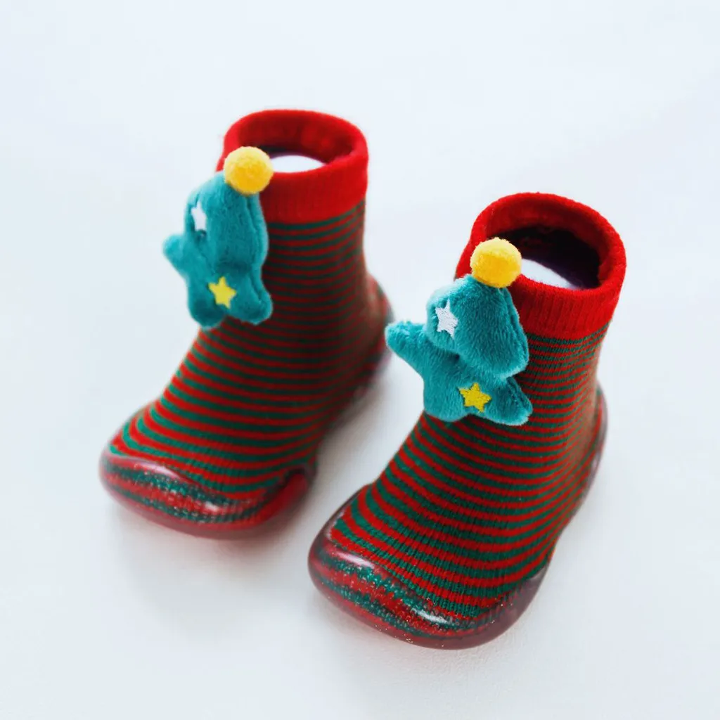 Toddler Baby Boys Girls Christmas Anti-slip Warm Soft Sole Rubber Shoes Socks Baby Socks Floor Non-slip Cotton Cartoon Doll Sock
