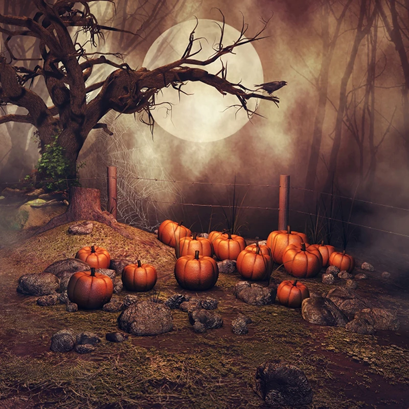 

Backdrop Halloween Pumpkin Field Forest Decoration Party Prop Vinly Cloth Wall Decor Birthday Party Pet Photography Background