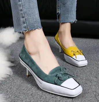 

Spring/summer 2019 new leather square-toe fashion all-in-one women's pumps