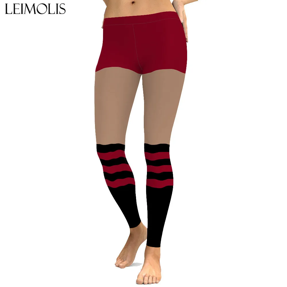 

LEIMOLIS sexy striped socks legs print push up leggings plus size women fitness workout punk high waist spandex leggins