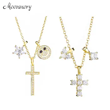 

Moonmory Gold Color 925 Sterling Silver Lucky Smile Star Pendant Necklace For Women & Men DIY Jewelry Cross Pendant Necklace