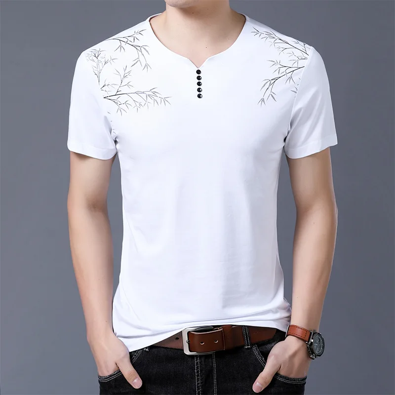 

2019 Summer New Men T Shirt Short Sleeve V neck Black color Tshirt Casual Male Button plus size tshirts