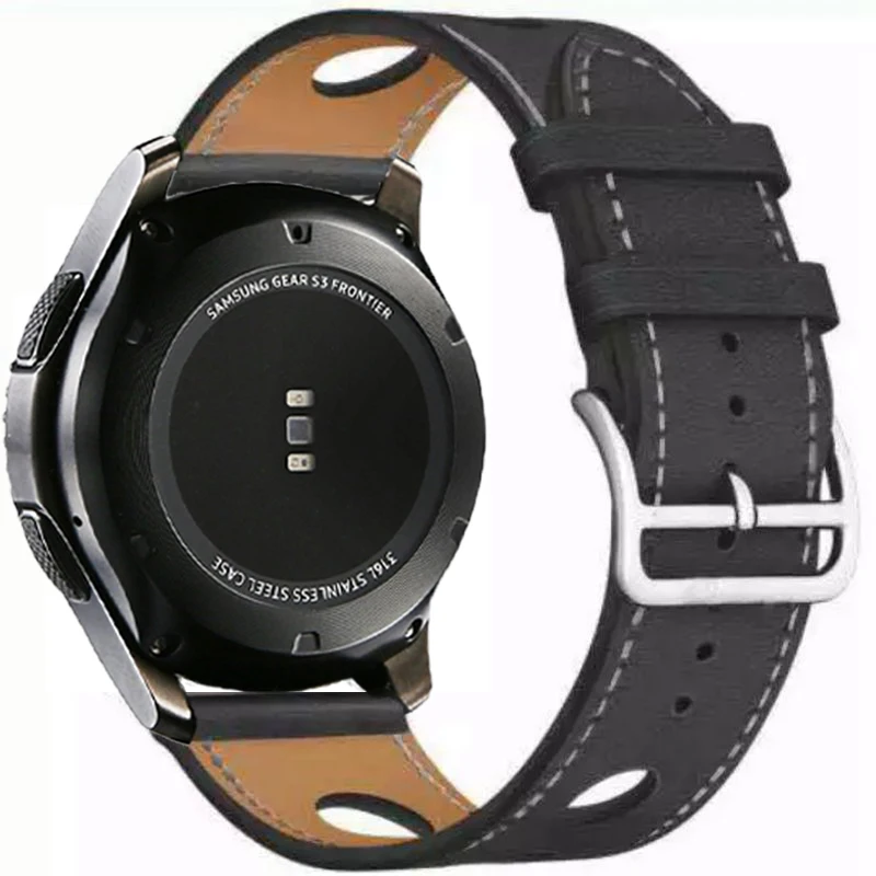 Кожаный ремешок для samsung gear Sport S2 S3 Classic Frontier для Galaxy Watch 42 мм 46 мм ремешок 22 мм быстрая замена ремешков - Цвет ремешка: hole-black