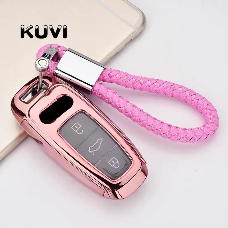 PC+ TPU Чехлы для автомобильных ключей чехол для ключей для Audi A6 C8 A7 A8 чехол для ключей аксессуары для автомобиля - Название цвета: pink with keychain