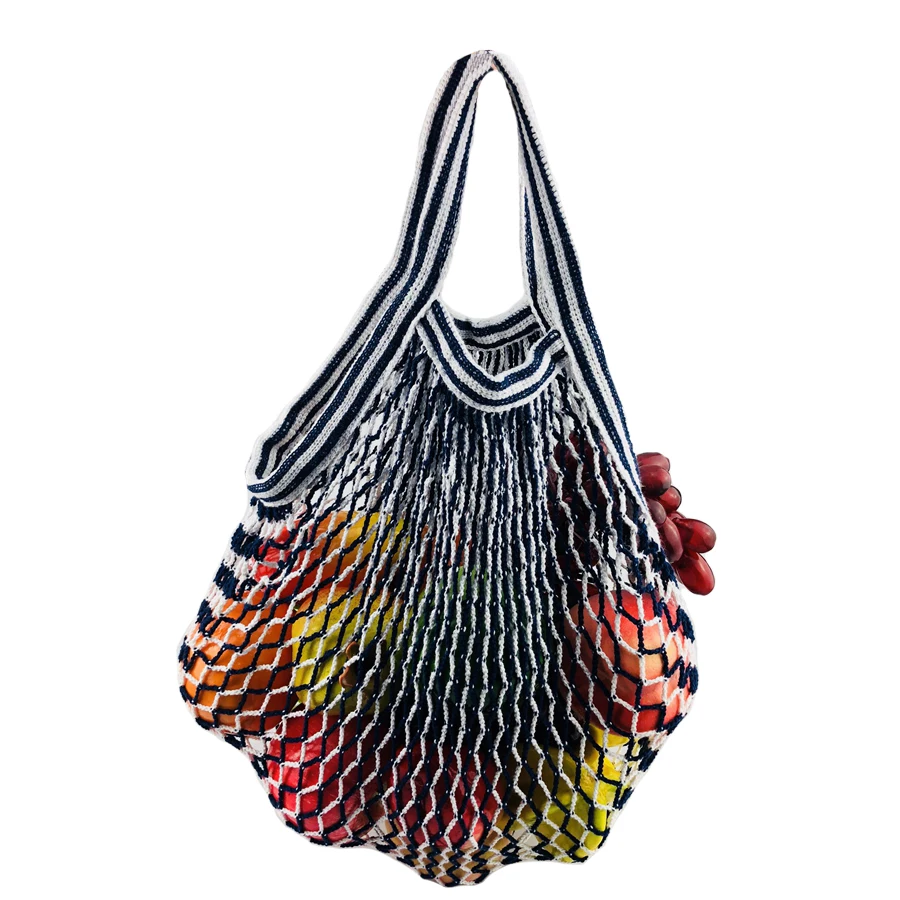 

Eco Reusable grocery tote mesh shopping bag cotton net bag with short handle