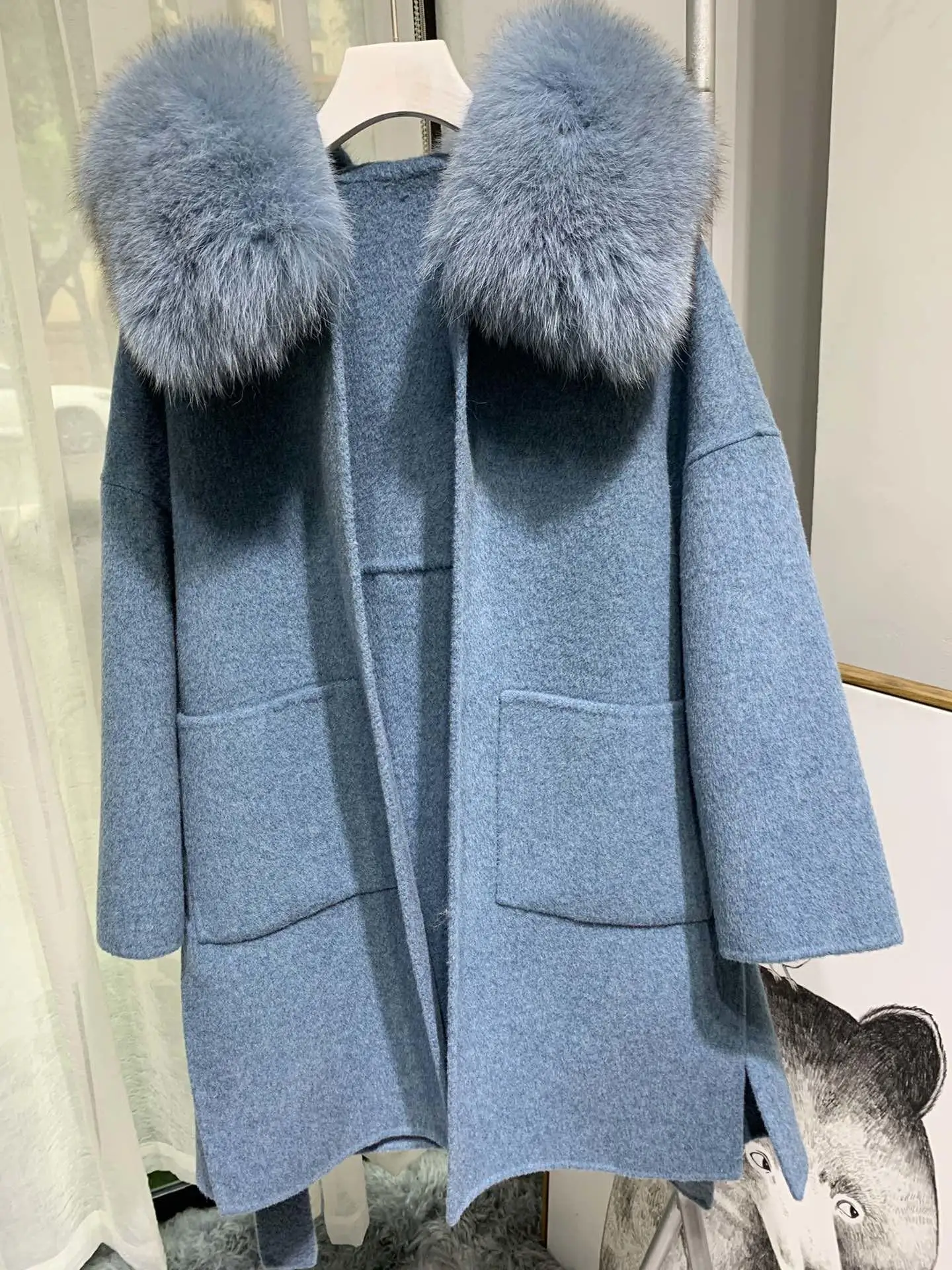 Корейское длинное кашемировое пальто с настоящим бренд Fox Fur Trim Hoodie теплое плотное пальто с большими карманами женская верхняя одежда зимнее пальто