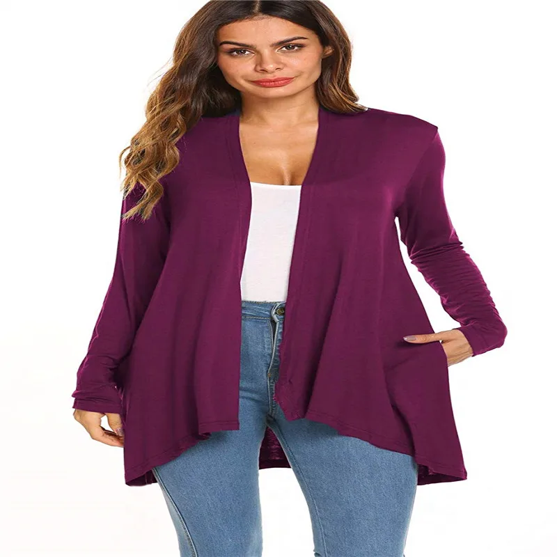 Cena Damskie na co dzień z długim rękawem otwórz przednia lekka zasłona swetry rozpinane z kieszeniami