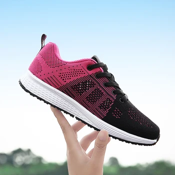 

2020 Fashion Women's Shoes Summer Breathable Comfortable Sneakers Fly Weaving Shoes Hollow Breathable MD Sole Running Shoes