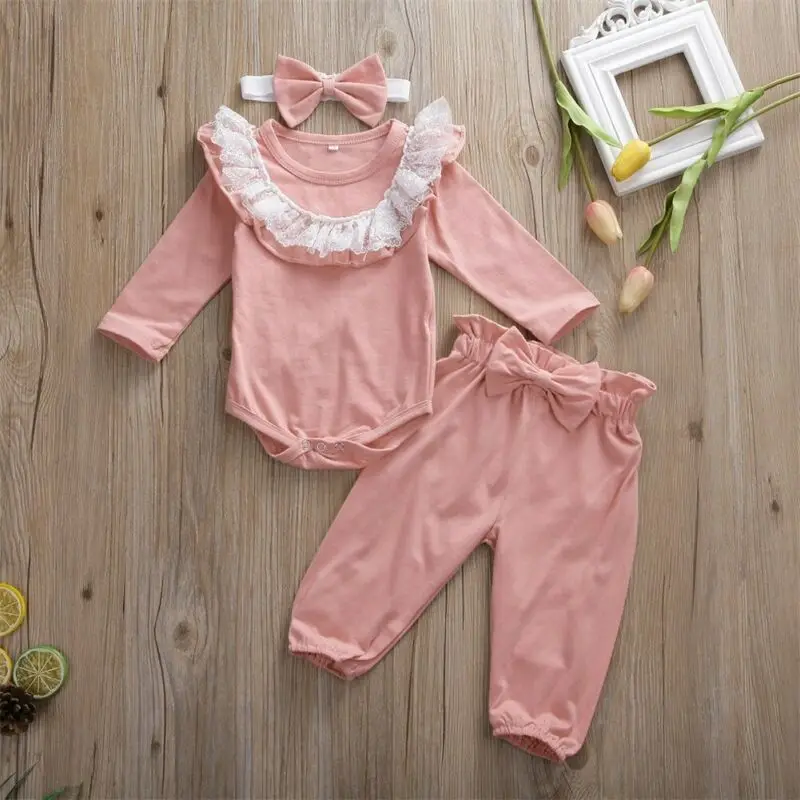 

Newborn Infant Baby Girl Floral Outfit Clothes Romper Tops+Pants+Headband Set