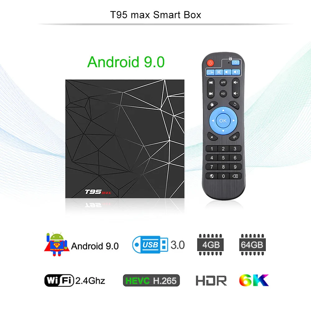 T95 max Android tv Box 9,0 4 Гб ОЗУ 64 Гб ПЗУ Allwinner H6 USD3.0 6K HDR 2,4 ГГц Wifi 16 ГБ 32 ГБ Поддержка Google плеер Youtube комплект