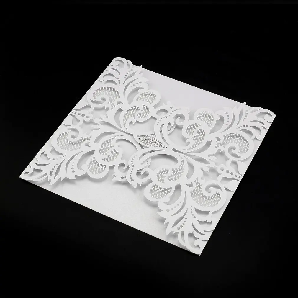  10 Pcs Flower Shape Wedding Invitation Cards Hollow Out Envelopes Seals Invitation Covers Wedding P - 4000454259459