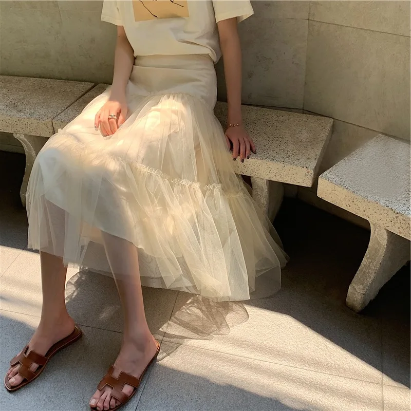 

Annual Zui Xian High-waisted Slimming A- line Joint Mesh Dress Mid-length Skirt Women's Cake Dress