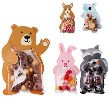 Bolsa de embalaje para dulces para niños, niño y niña, suministros de decoración para fiesta de cumpleaños, oso, Koala, conejo, para hornear, 10 piezas