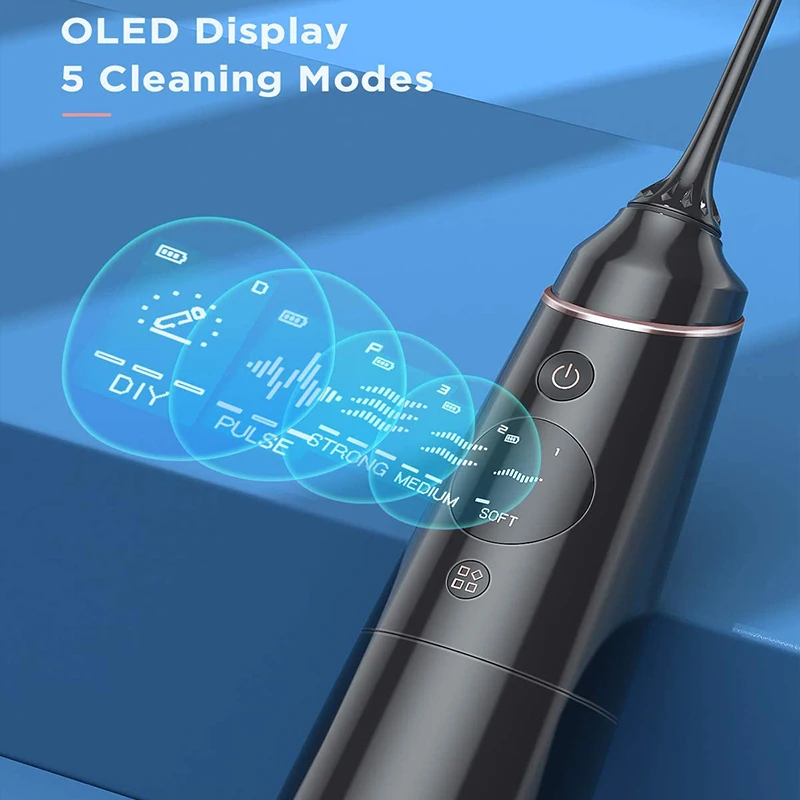 Liberex IPX7 Oral Irrigator Portable Dental Water Jet USB Rechargeable Water Flosser Waterproof Teeth Cleaner for Cleaning Teeth