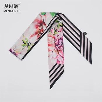 

Flowers Luxury Brand Scarf Women Twill Silk Scarf Bag Skinny Scarves Design Wrist Towel Foulard Neckerchief Headband For Ladies