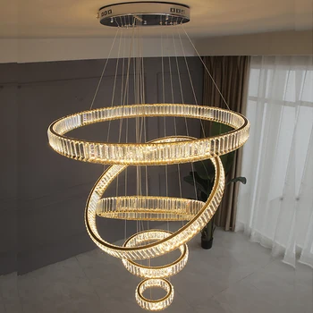 

Modern chandelier lighting large hotel hall staircase LED crystal chandeliers round rings light fixtures home decoration lamp