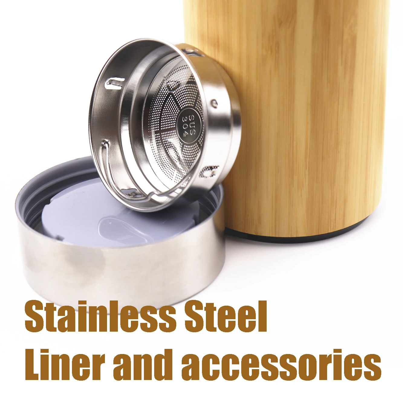 Generic Wooden Thermos Vacuum Flask Customized Laser Engraved Steel