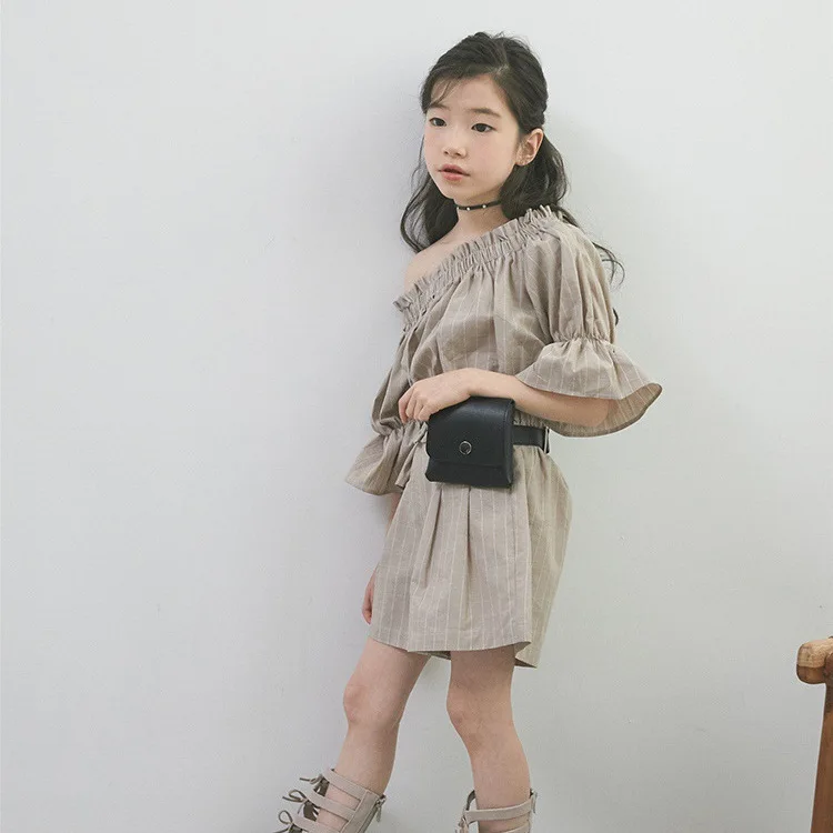 

2019 Summer Big Virgin Pure Cotton Leisure Suit off-Shoulder Bell Sleeve Tops + Shorts Parent-child Matching Outfit