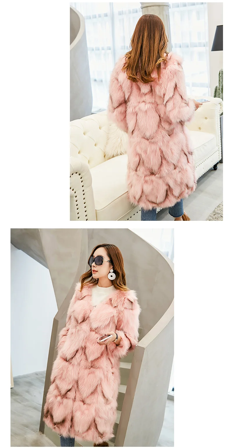 Sale Free shiping new real genuine natural fox fur coat women fashion 90CM long jacket outwear custom any size 13