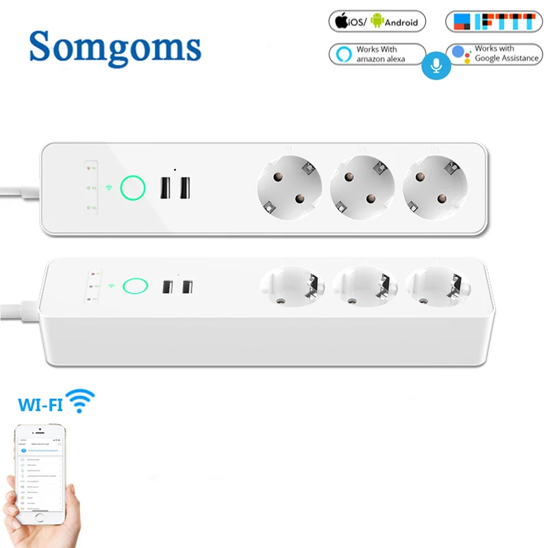 Умный сетевой фильтр с поддержкой Wi-Fi 3 розетки 2 USB-порта для зарядки |