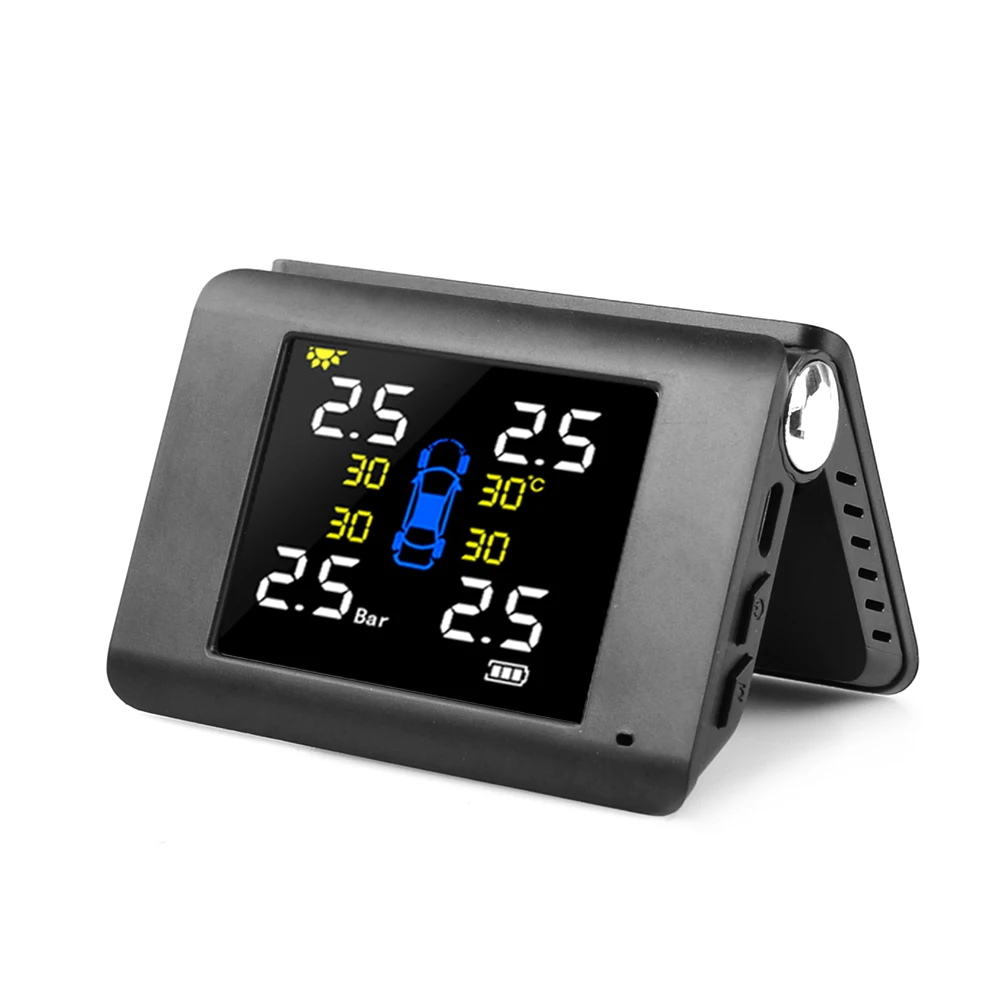 Solar Power Car Tire Pressure Monitoring System with 4 Sensors LCD Real-time Display Auto Alarm