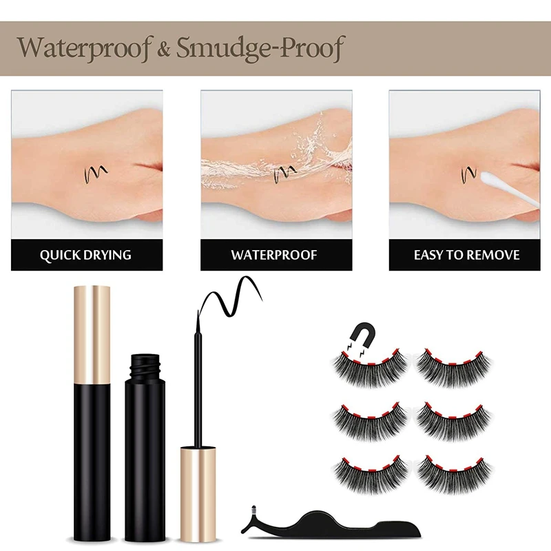 Magnetic Eyeliner and Eyelash Set, Magnetic Eyeliner, Magnetic Eyelash Set, Reusable Eyelashes [3 Pairs]