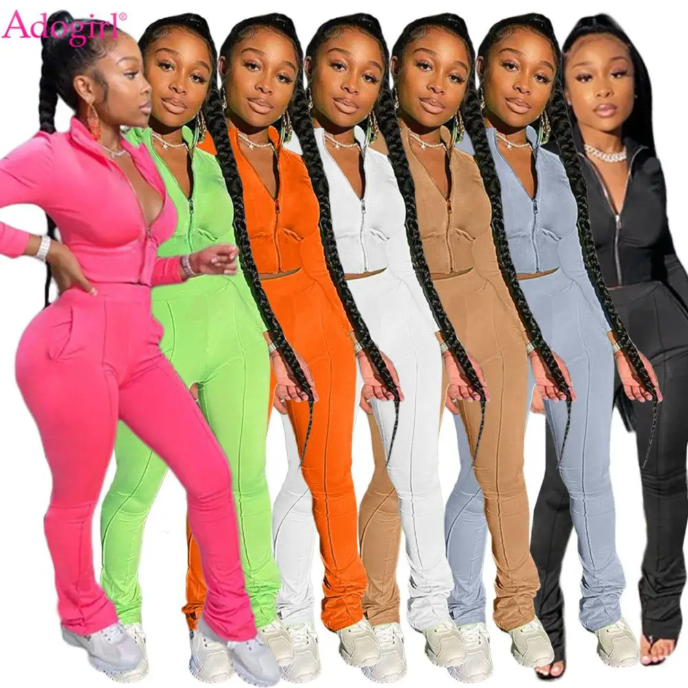 Adogirl Solid Two Piece Tracksuit Set Women Autumn Long Sleeve Zipper Crop Top Pencil Pants With Pockets Slim Jogging Suit Adogirl Solid Two Piece Tracksuit Set Women Autumn Long Sleeve Zipper Crop Top Pencil Pants With Pockets Slim Jogging Suit