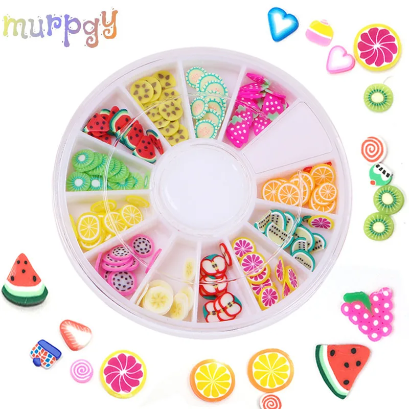 

12 style Slime Addition Soft Fimo Slices Slide For Crystal Clear Slime DIY Nail Mobile Beauty Powder in Slime Supplies Sprinkles