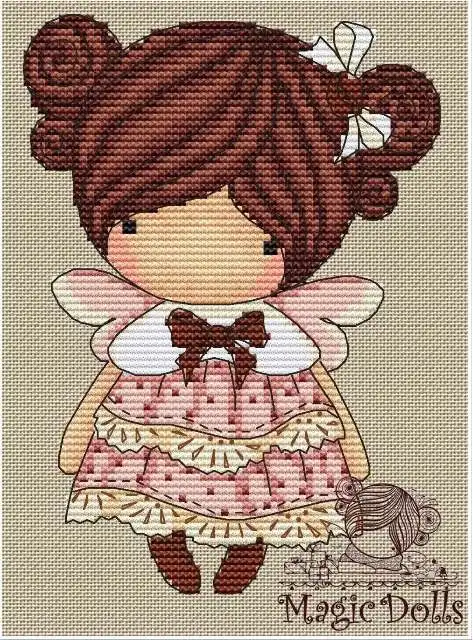 

FF MM Counted Cross Stitch Kit Fan blowing a fan Handmade Needlework For Embroidery 14ct Cross Stitch Magic doll Cinnamon doll