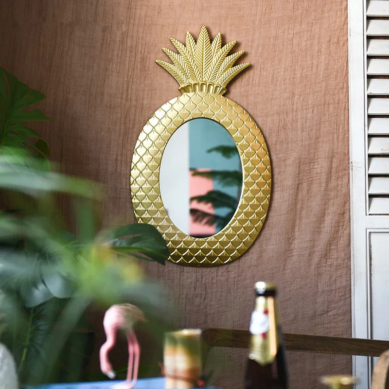  Nordic Pineapple Geometry Pattern Golden Wall Decoration Mirror Bedroom Toilet Glass Show Window Pr - 4000413870309