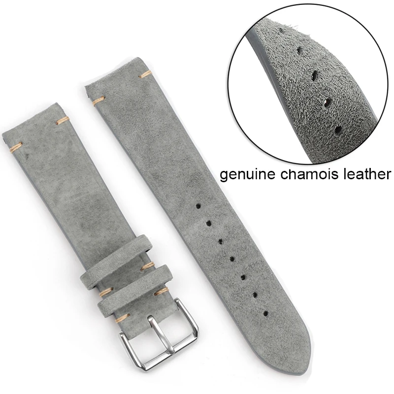 

Onthelevel New Handmade Watch Strap Genuine Chamois Leather Watchband 18 22 22mm Gray Brown Replacement Watch Belt Accessories E