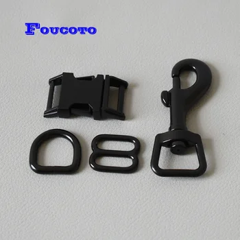 

100 sets/lot Metal D rings snap hook belt buckles adjuster 15mm webbing for paracord dog collar leash doggy rope DIY accessories