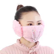 Маска для лица кролика с наушниками, модные женские Теплые маски для рта кролика, противодымная хлопковая маска с ушками, защита от холода