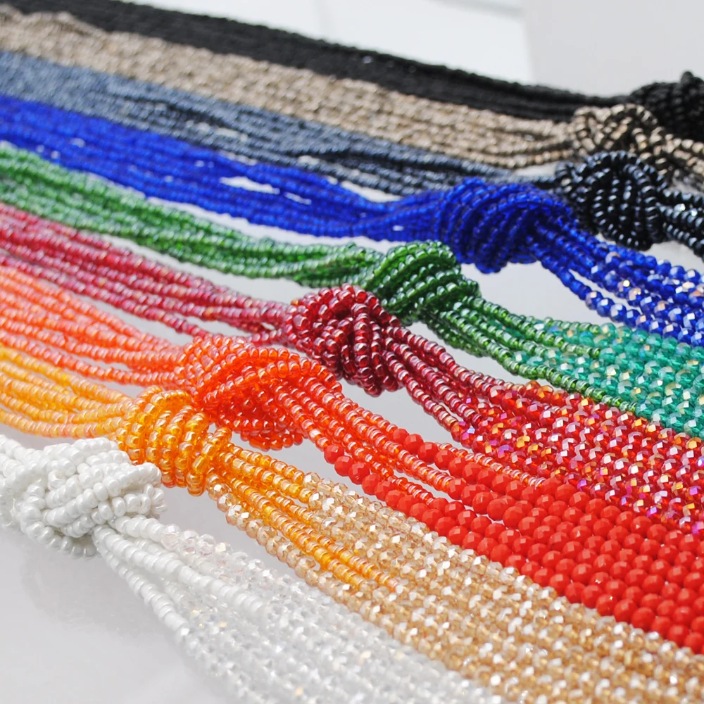 Yumfeel новое длинное ожерелье с кристаллами ручной работы 9 цветов стекло бисерное ожерелье украшение на длинной цепочке Мода 3 шт./компл