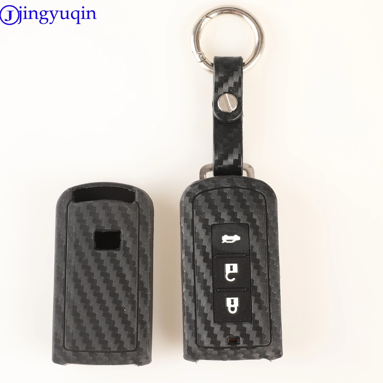 

jingyuqin Carbon Silicone Car Key Case Cover 3B Smart Key For Mitsubishi Outlander 2016 Lancer 10 Pajero Sport ASX L200