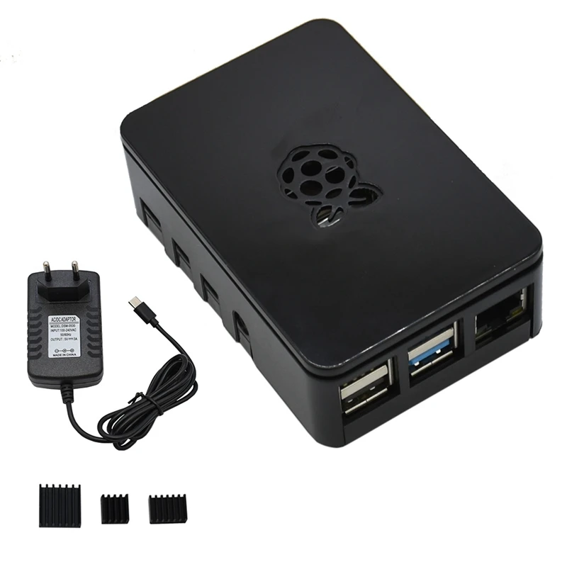 Для Raspberry Pi чехол Корпус коробка V4 с теплоотводом+ 5 В/3A блок питания для Raspberry Pi 4B