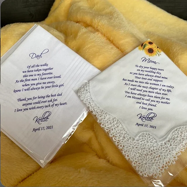 Egyéni Esküvői Hankies, Személyre Szabott Zsebkendő Ajándék A Szülőknek, Az Anyának És Menyasszonyi Ajándéknak, Ajándékkészletnek, Szerkeszthetőségnek - Image 2